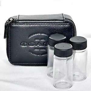 COACH Black Pebbled Leather Medication Case Pill Box Zip Around 3 Bottles EUC
